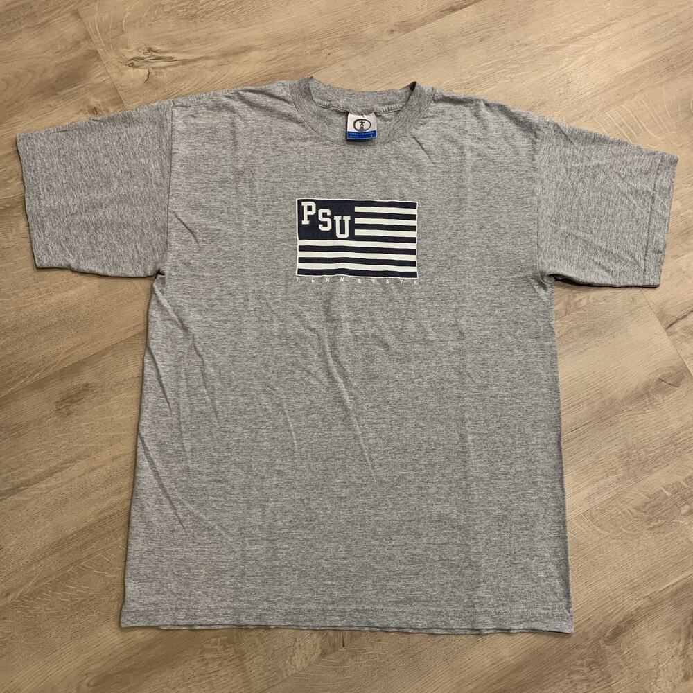Vintage 90s Y2K Penn State University Nittany Lions American Flag T-Shirt Mens L